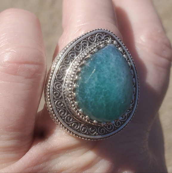 New Green Aventurine Antique Design 925 Silver Statement Ring. - Picture 4 of 16